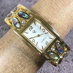 GC Women Classic Bangle Abalone Gold Tone Rectangular Quartz Analog Watch 7" - Picture 1 of 8