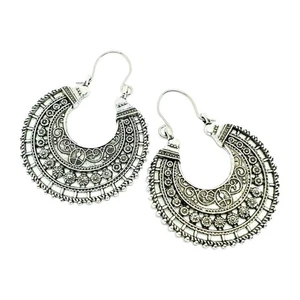 Mandala Earrings Flower Vintage Silver Hippie Bohemian Ethnic Statement Piercing - Picture 1 of 8