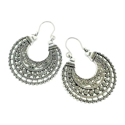 Pendientes Mandala Flor Vintage Plata Hippie Bohemio Étnico Declaración Piercing Foto 1 de 4