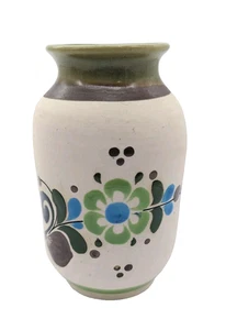 Jarrón de cerámica arte popular mexicano VICMAN II verde azul diseño floral 5" de alto - Imagen 1 de 9
