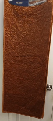 TOMMY BAHAMA Velvet BURNT ORANGE Pumpkins Leaves QUILTED 16 x 90 Table Runner - Image 1 of 3