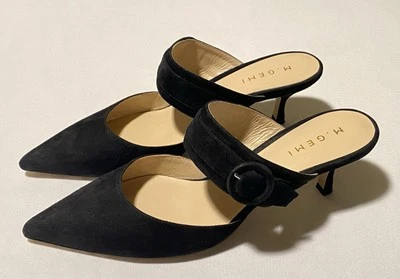 M. Gemi Mary Jane Mules Tacones Negro Gamuza Mujer Zapato EU40/US10 Italia Usado 2X Foto 1 de 4