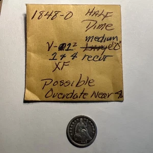 Media moneda de diez centavos de plata sentada O LIBERTY 1848 - Imagen 1 de 9