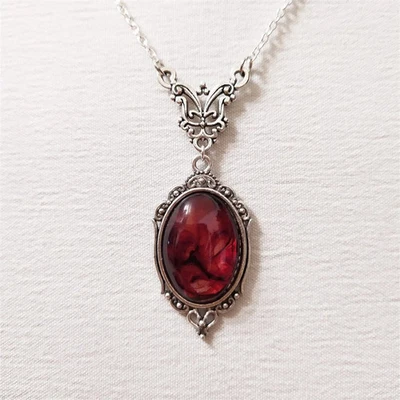 Blood Red Quartz Pendant Necklace Gothic Vampire Halloween Choker Women Jewelry - Image 1 of 4