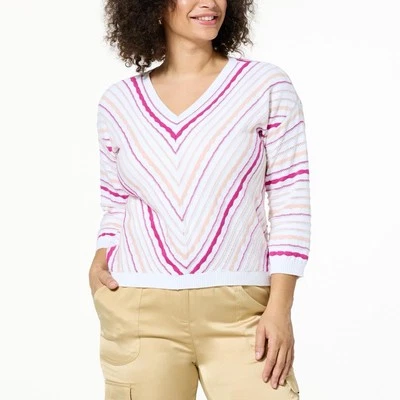 Jaclyn Smith Wavy Stripe V-Neck Pullover Sweater Plus Size 2X NEW - Image 1 of 4