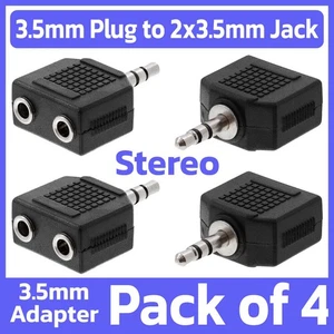 Paquete de 4 enchufes de 3,5 mm a 2x conector de 3,5 mm divisor en Y adaptador estéreo auxiliar de 1/8"" PC TV - Imagen 1 de 4