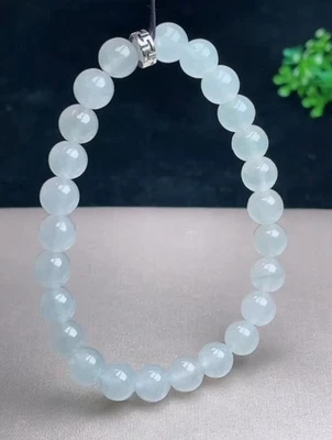 Brazalete Brazalete Grado A Blanco Helado Jadeíta Jade 6.9mm Cuentas 1124 Foto 1 de 4