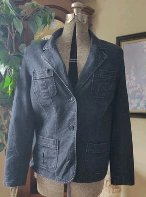 Chaqueta de mezclilla Attention lavado oscuro de un solo pecho Foto 1 de 4