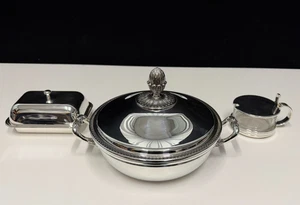 Christofle Deckel Silber Servierschale Terrine + Butterdose + Masini Soßenschale - Bild 1 von 20