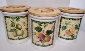 Pimpernel Keramik Äpfel Pfirsiche Birnen Obst Kanister mit Holzdeckel Lot 3 RAR - Bild 1 von 6
