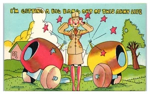 Postal de humor militar de la década de 1940 de la mujer de la Segunda Guerra Mundial - Imagen 1 de 2