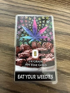 2024 Eat Your Weedies Cannabis 1/4 Korn - 1/60 Gramm 0,999 24k Gold JM Neuwertig - Bild 1 von 2