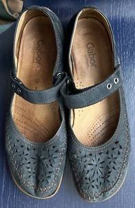 Gabor Gr. 9 Mary Jane Punched Leather Suede Comfort Schuhe blau Klett UK 7 - Bild 1 von 7