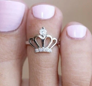 0.12 Ct Simulated Diamond Women's Crown Adjustable Ring 14K White Gold Plated - Picture 1 of 5