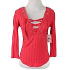 Free People Top XS Ice Cold Lace Up Crimson Rose  NEW NWT