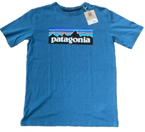 Patagonia Kids 14 Classic Logo Unisex Printed Certified Cotton T-shirt Wavy Blue - Picture 1 of 7