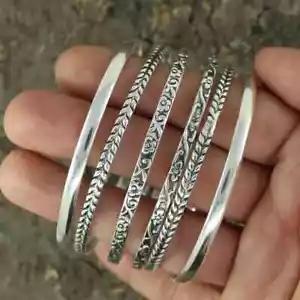 Set Of 6 Bangle Solid 925 Sterling Silver Beautiful Handmade Women Bangle, M1271 - Picture 1 of 5