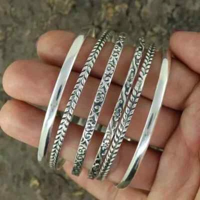 Set Of 6 Bangle Solid 925 Sterling Silver Beautiful Handmade Women Bangle, M1271 - Image 1 of 4