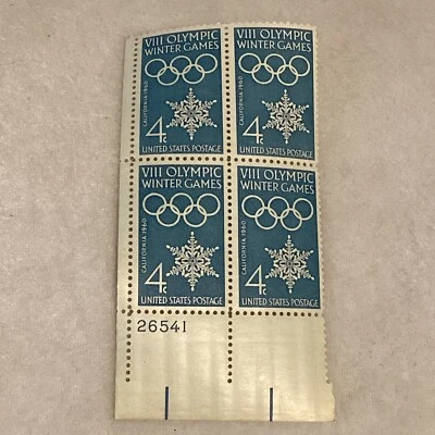 USA Sc#1146 8th Olympic Winter Games Squaw Valley 4Stamp Plate Block 4¢ MNH 1960 - Image 1 of 4