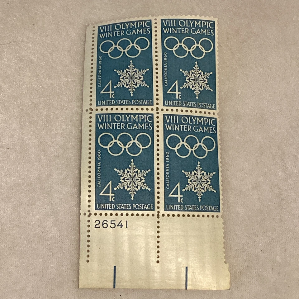 USA Sc#1146 8th Olympic Winter Games Squaw Valley 4Stamp Plate Block 4¢ MNH 1960 - Image 1 of 4
