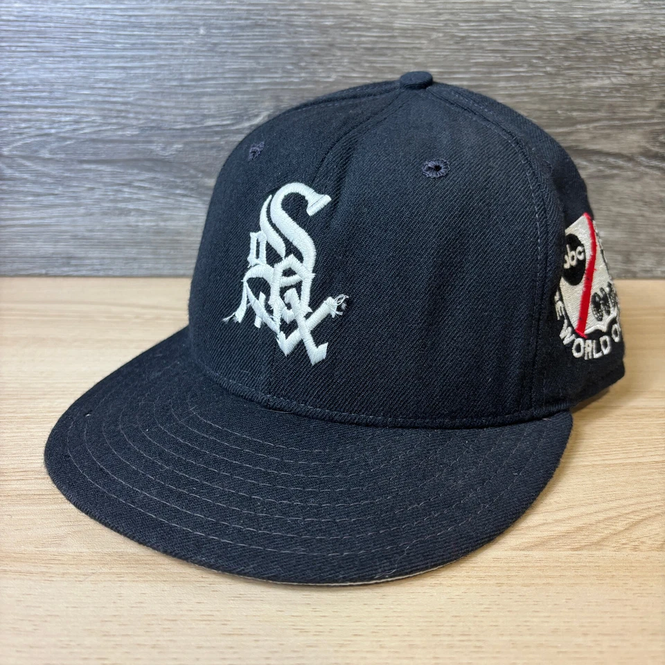 Vintage Chicago White Sox Hat 7 1/4 Black Wool Wide World Of Sports New Era * - Image 1 of 4