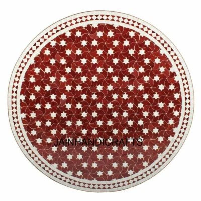 Tampo de mesa de mármore branco 4' centro de jantar com incrustação decoração malaquita casa A126 - Imagem 1 de 4