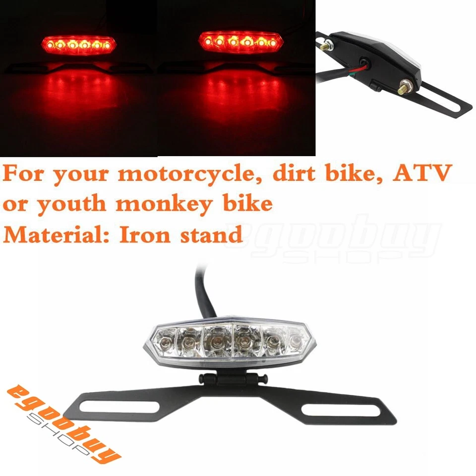 Dirt Bike Dual Sport Motorcycle LED Brake Tail Light Mount License Plate Bracket - Imagem 1 de 4