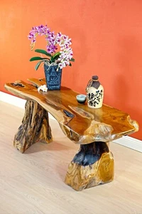 Teak Root Wood Coffee Table Solid Living Room Tree Trunk New - Picture 1 of 10