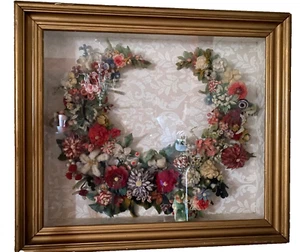 Viktorianischer Garn Trauerkranz in Shadowbox - Bild 1 von 10