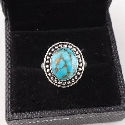 Blue Copper Turquoise Gemstone 925 Sterling Silver Handmade Jewelry Ring - Image 1 of 3
