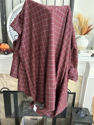 Unmarked flannel wool fabric bolt burgundy w/ teal & white plaid 10ft x 5 ft - Image 1 of 4