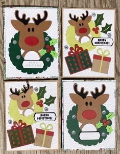 LOT von 4 HANDGEMACHTEN GRUSSKARTEN - Weihnachten Rentier Schlitten Santa Unique Original - Bild 1 von 5