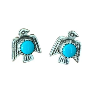 Orecchini Vintage Navajo Thunderbird Turchese Argento Sterling Piccolo 8 mm - Foto 1 di 3