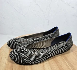 Rothy's Round Toe Ballet Flats Women Sz 11 Black Glen Plaid Office Casual - Picture 1 of 10