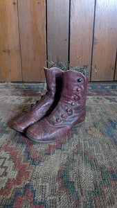 Rare Antique Early Primitive Childs Leather Hightop Button Shoes 7" - Picture 1 of 16