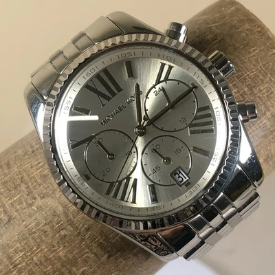 Michael Kors Lexington Women MK-5555 Chronograph Silver Tone Quartz Watch 6" - Image 1 of 4