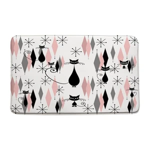 Mid Century Schwarze Katze Badematte Atomkatze Modern Abstraktes Geometrisches Muster 1... - Bild 1 von 2