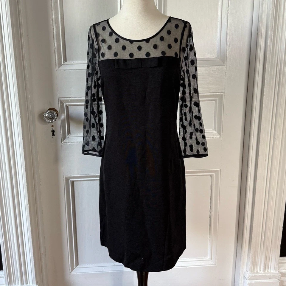 Boden женщин понте карандаш платье в горошек чистый сетки рукава бант черный размер 4R - Изображение 1 из 4