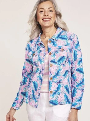 Camisa Estampado Rosa y Azul Talla XL Informal o Vestido Mezcla Lino-Como Chaqueta Bolsillos Foto 1 de 4