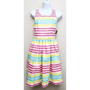 Chaps Pink Yellow Blue Striped Sleeveless Midi Dress 16 Girls New With Tags Soft - Picture 1 of 5
