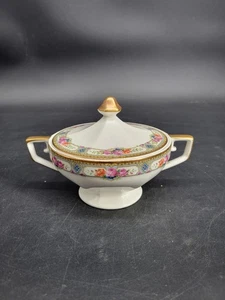 Antique Crown Potteries Company Covered Sugar Bowl Floral with Golden Trim 4-26 - Picture 1 of 24
