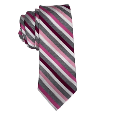Express Men's Pink Silver Grey Stripe Necktie Office Work Business Event - Image 1 of 4