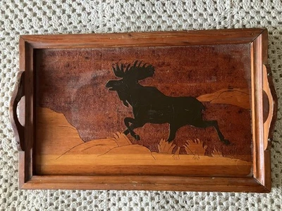Antique Carved Trotting Moose Folk Art Tray 23 1/4” X 14 3/4” Circa 1920’s - Image 1 of 4