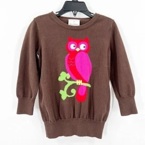 Hanna Andersson Brown Owl Sweater Size 110 Girls 5 Vintage 100% Combed Cotton - Picture 1 of 8