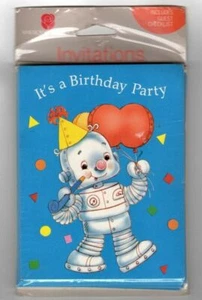Robot Birthday Party Invitations, 8 Ct, Vintage Blue, Boy American Greetings - Picture 1 of 2