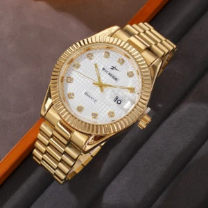 42MM RICECGO Quartz Men's Luxury Watch Date Business Casual Stainless Steel NEW - Picture 1 of 5