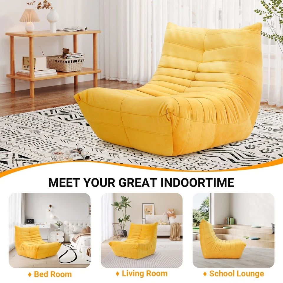 Bodenstuhl Schlafsessel Lesesessel Wildlederstoff Liegesessel Relaxstuhl Gelb DE - Bild 1 von 4