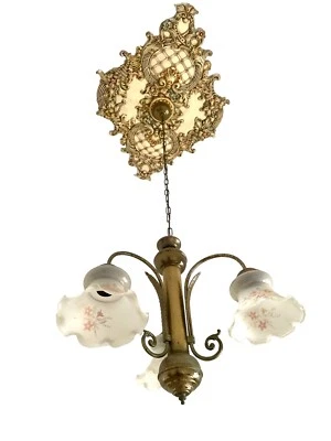 Lámpara de araña italiana Art Nouveau de latón de 3 luces de los años 70 Foto 1 de 4