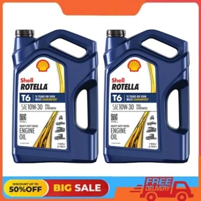 PACK de 2 Shell Rotella T6 totalmente sintético 10W-30 aceite de motor diésel, 1 galón Foto 1 de 4