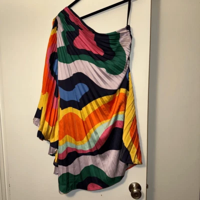 Anthropologie Hutch Small One Shoulder Pleated Womens Romper Groovy Rainbow NWT - Image 1 of 4